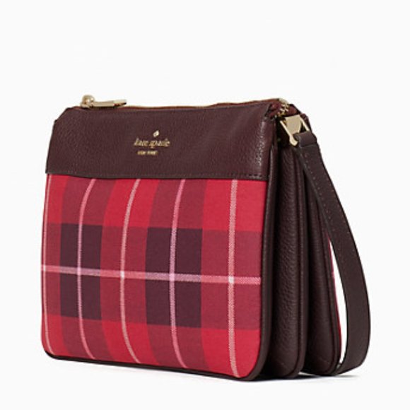 ♠️ Kate Spade Rose Leila Plaid Triple Gusset Crossbody NWT - Picture 3 of 5